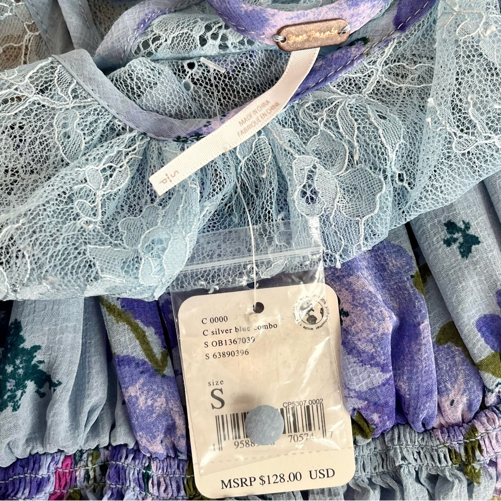 Free People Daphne Floral Lace Blouse Blue Combo NWT Small - Picture 8 of 13